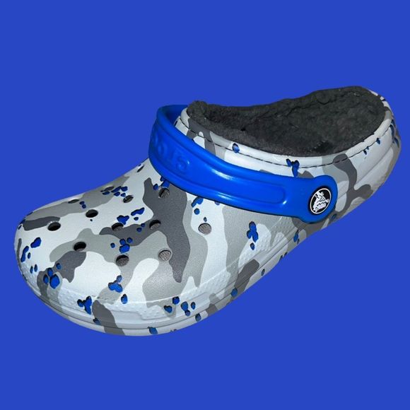 Little Kids Blue Camo Crocs CLASSIC LINED Crocband Clog Size J 2 - Picture 1 of 7
